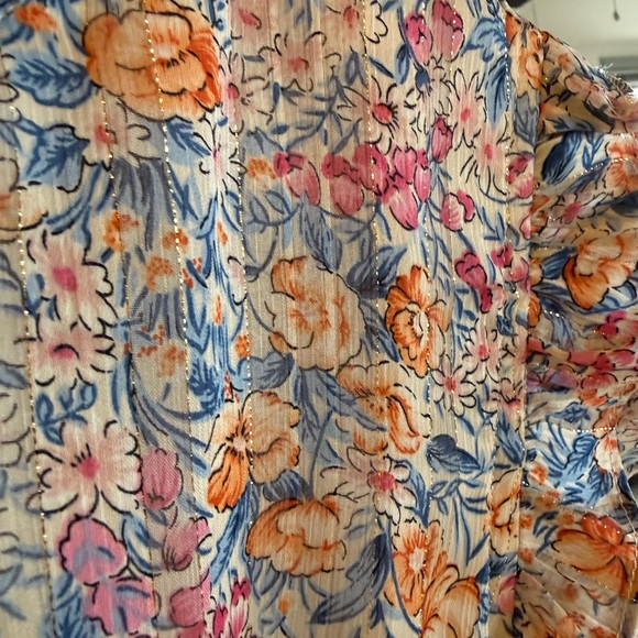 RESET by Jane Floral Shimmer Ruffle Flutter Sleeve High Low Mini Dress S - Picture 2 of 12